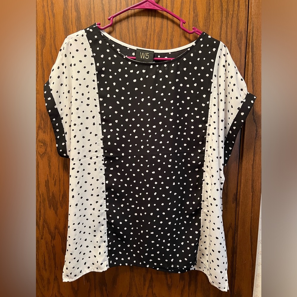 Women's W5 Black and White Polka Dot Blouse